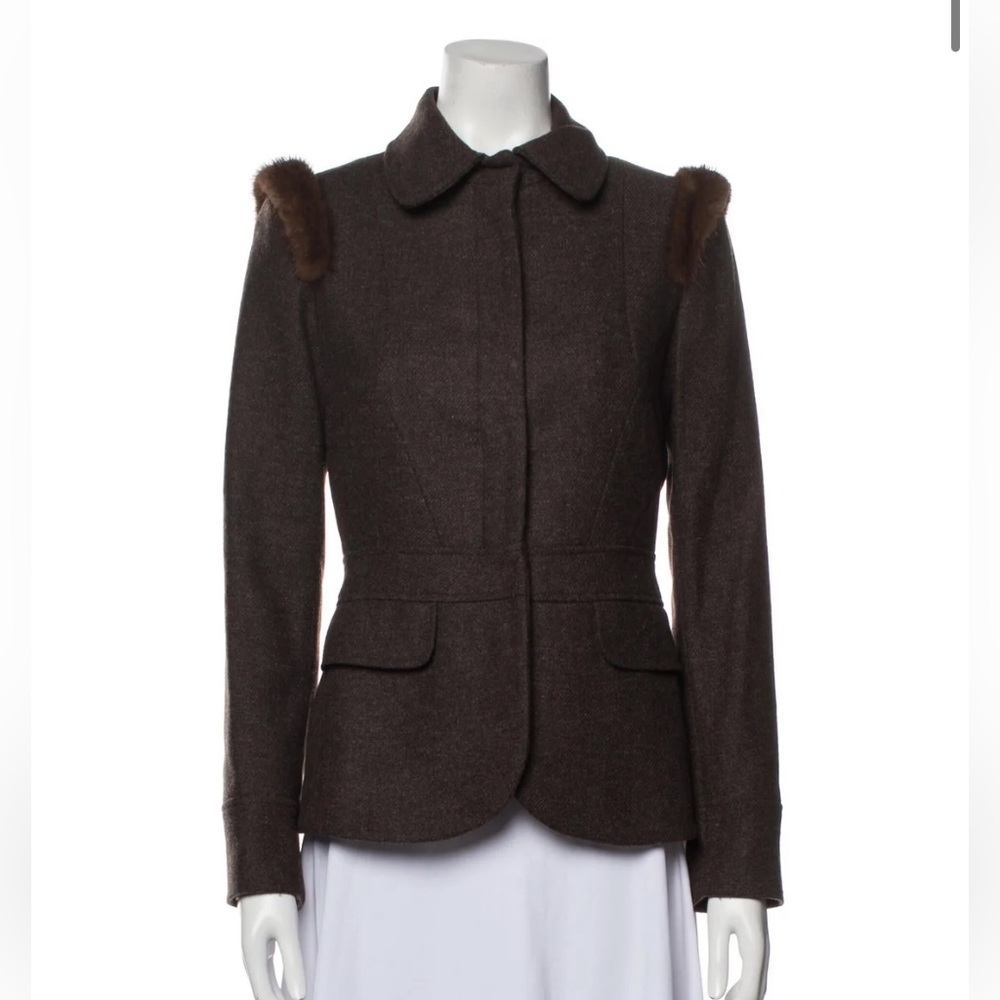 SOLD Beautiful Blumarine Brown Wool Fur Trim Jacket
